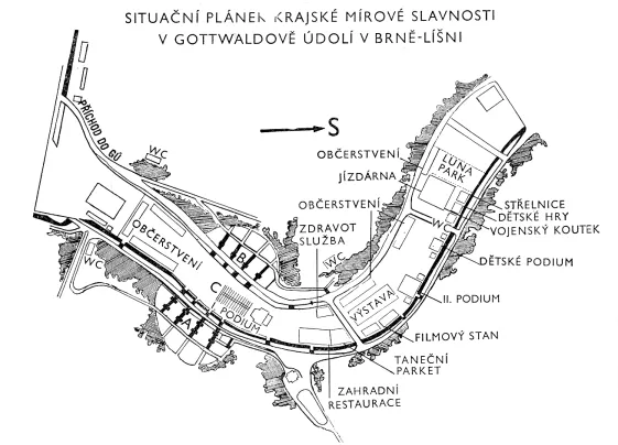 Plánek mírových slavností v Mariánském (Gottwaldově) údolí, 18. června 1961